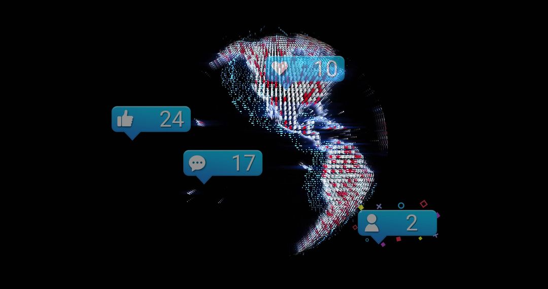 Pixelated Globe with Social Media Metrics Overlaid