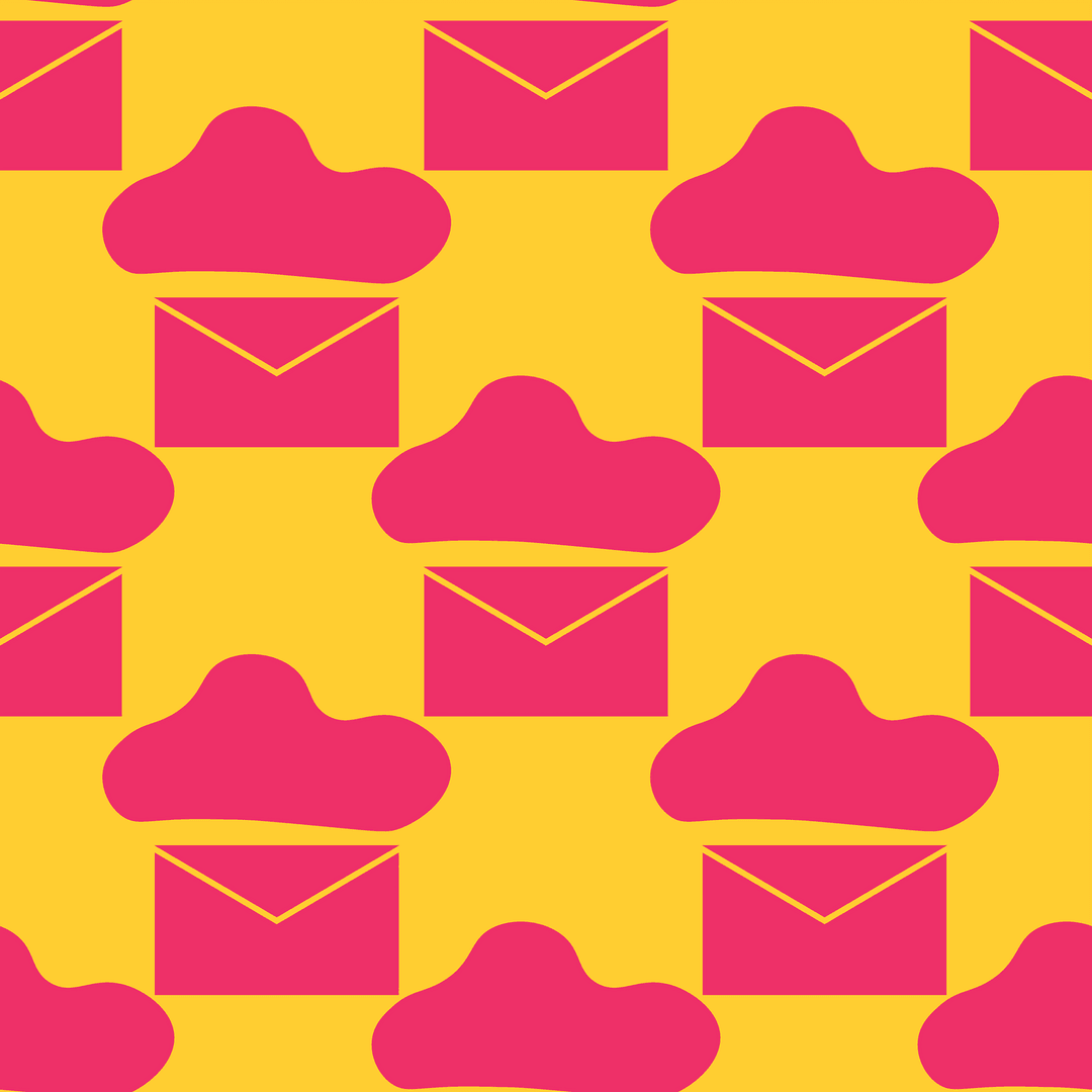 Seamless Pattern Transparent Background Pink Clouds and Mail Envelopes