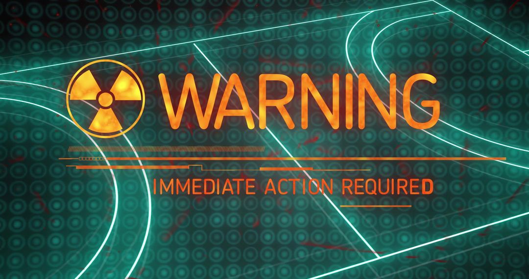 Neon Grid Security Alert with Radioactive Warning Symbol