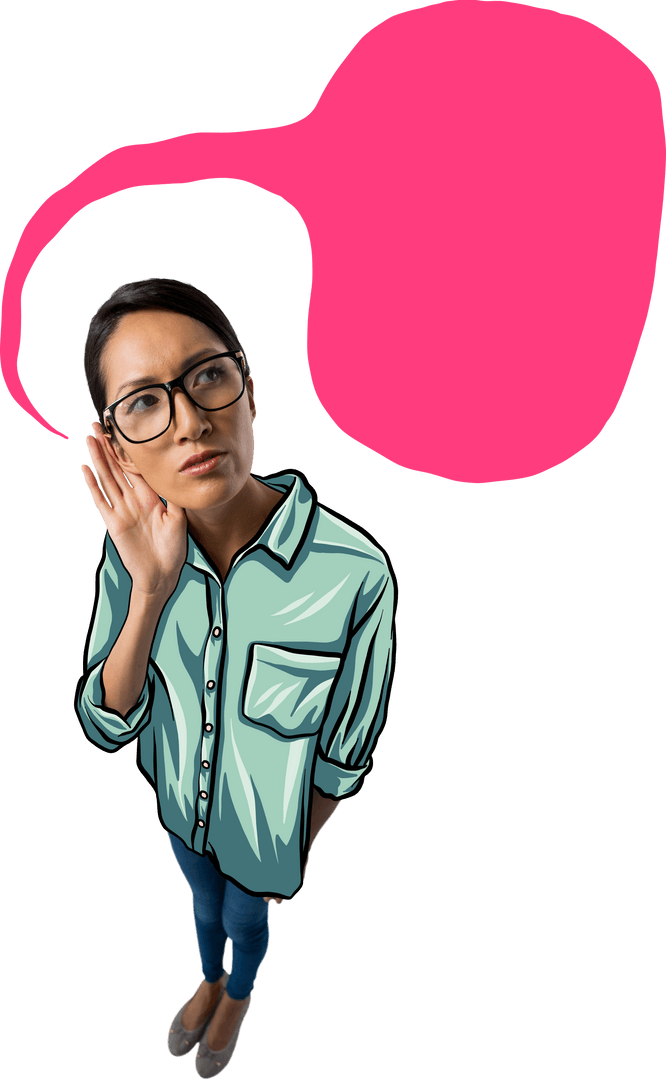 Transparent Illustration of Woman with Pink Speech Bubble for Communication Ideas