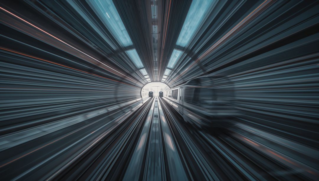 High-Speed Subway Train Racing Through Futuristic Tunnel