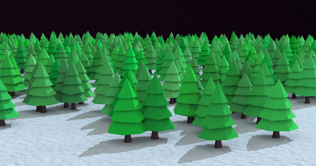 3D Low Poly Fir Trees in Snowy Winter Forest