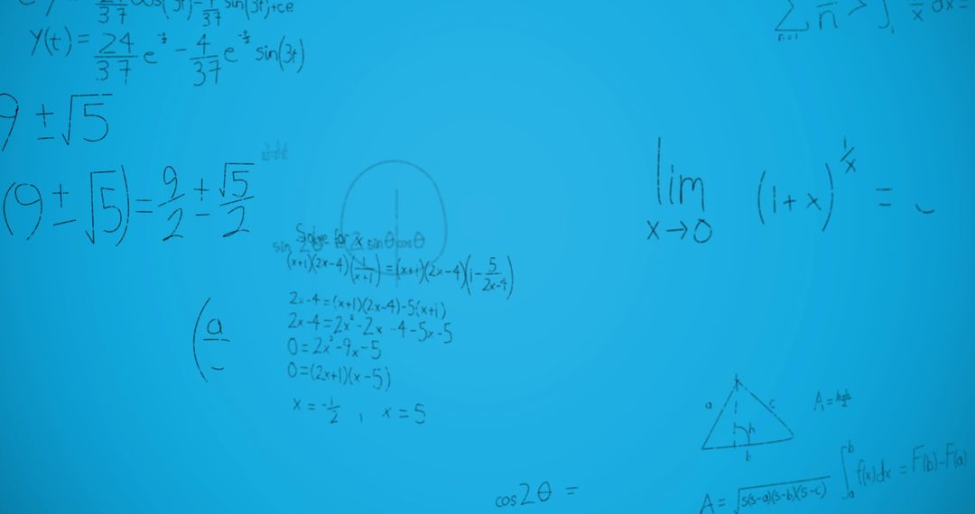 Mathematical Equations on Blue Background Symbolizing Analytical Concepts