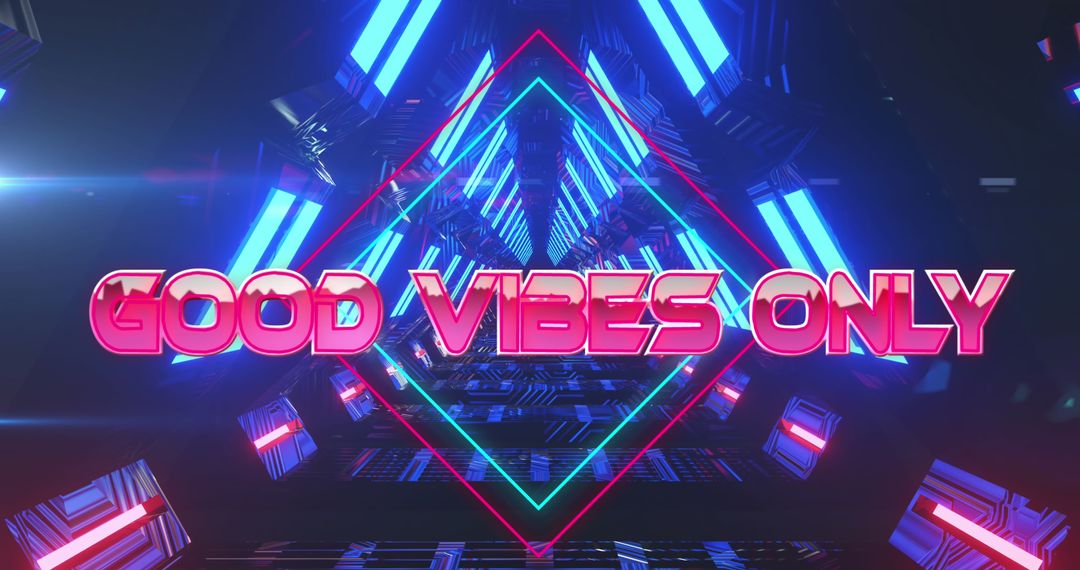 Futuristic Neon Glowing Tunnel with Good Vibes Only Text