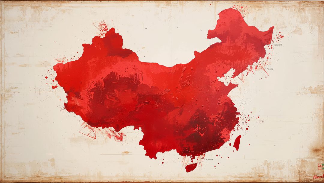 Artistic Watercolor Map of China with City Labels and Ink Effects