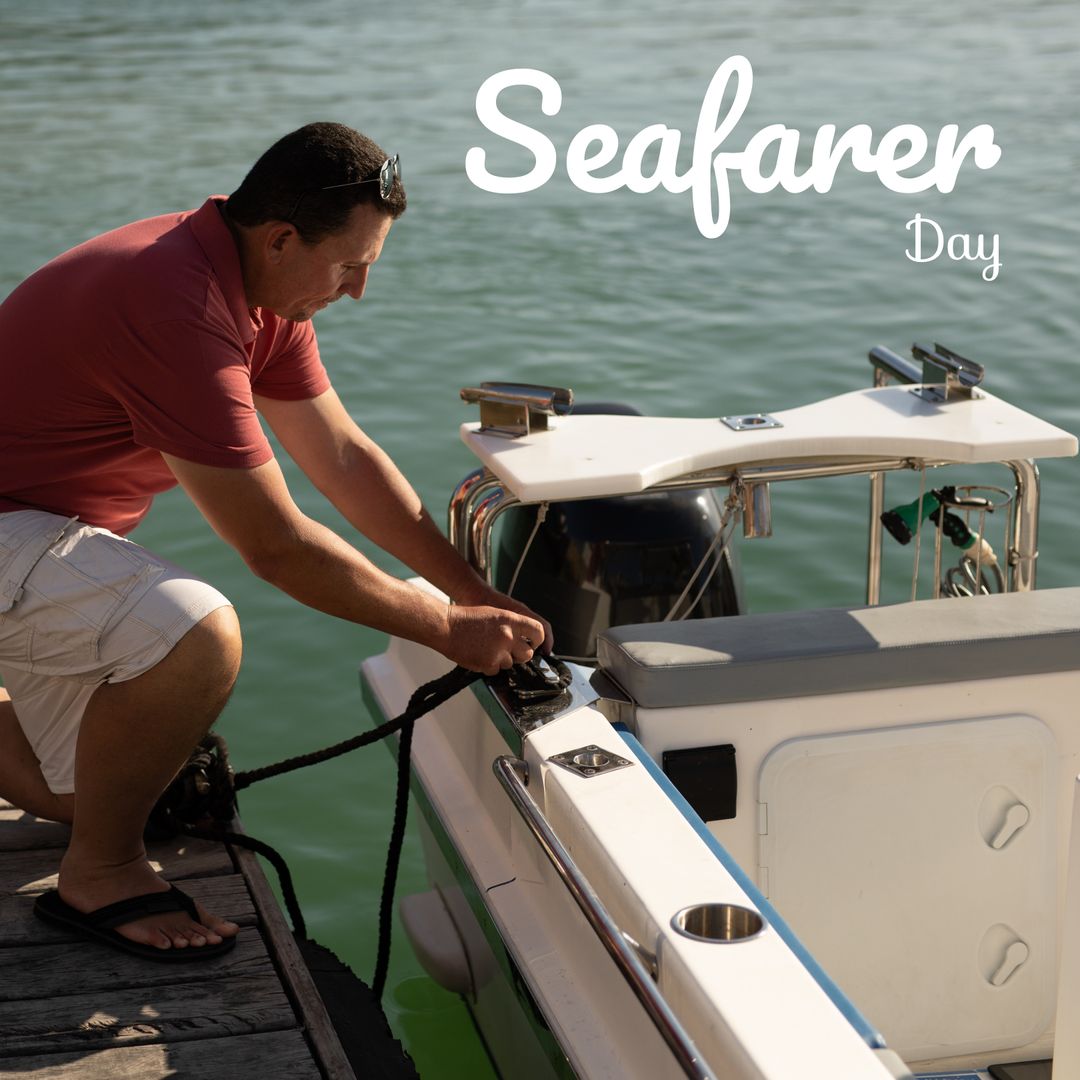 Man Securing Boat at Marina on Seafarer Day