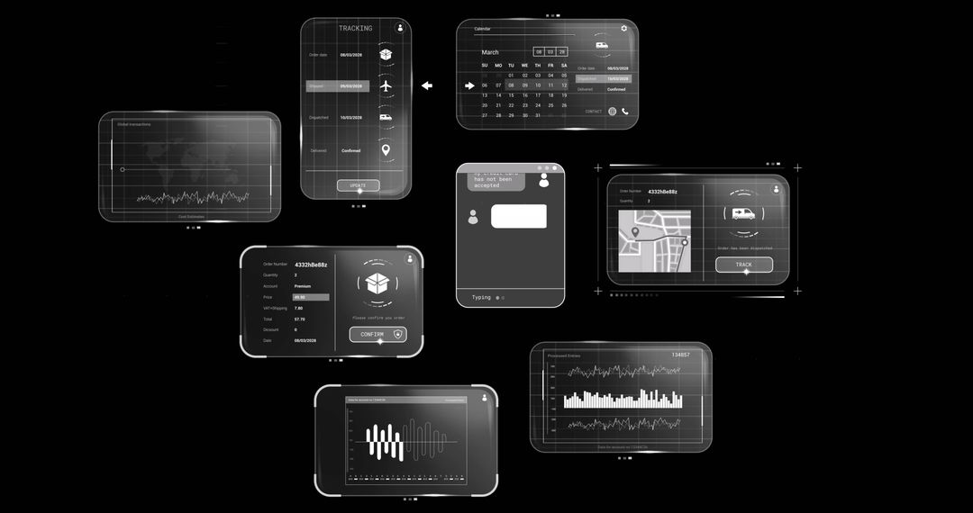 Futuristic Digital Interfaces and Data Processing Screens