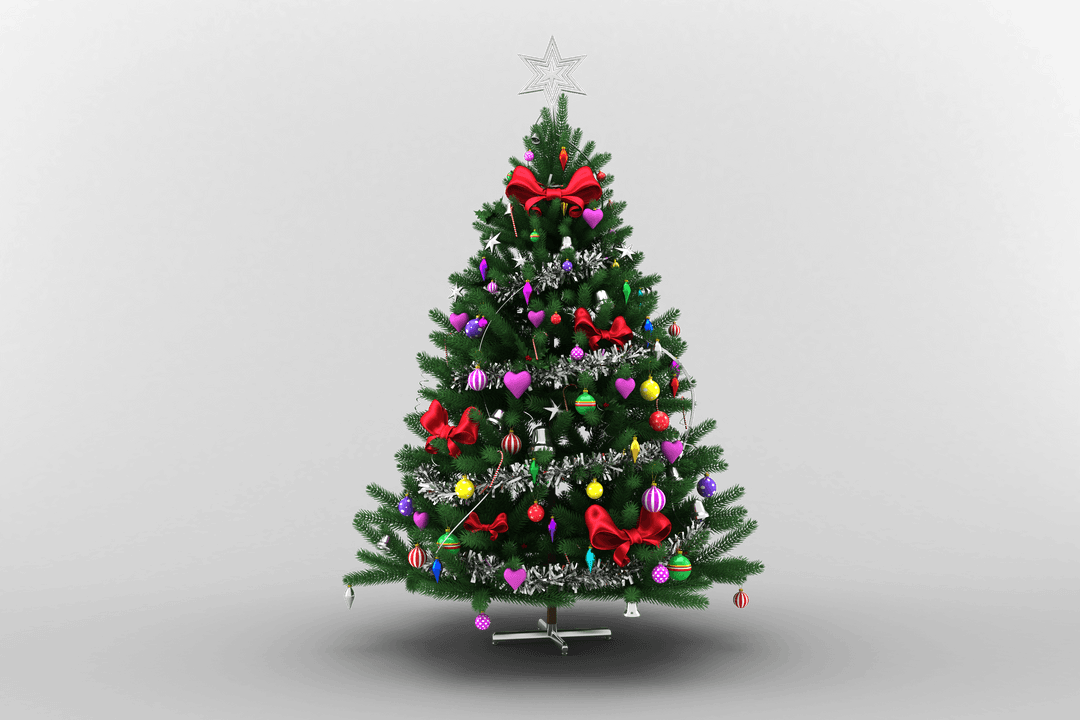 Festive Decorated Christmas Tree on Transparent Background