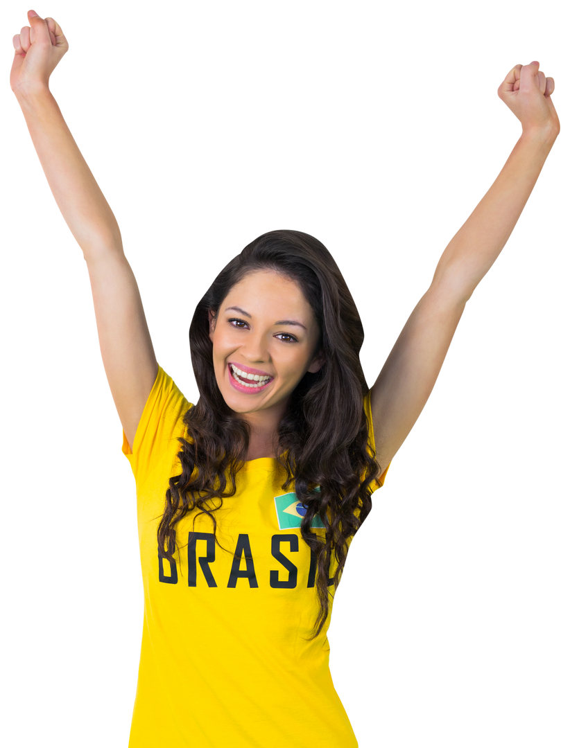 Excited Brazilian Football Fan Cheering with Arms Raised on Transparent Background - Download Free Stock Images Pikwizard.com