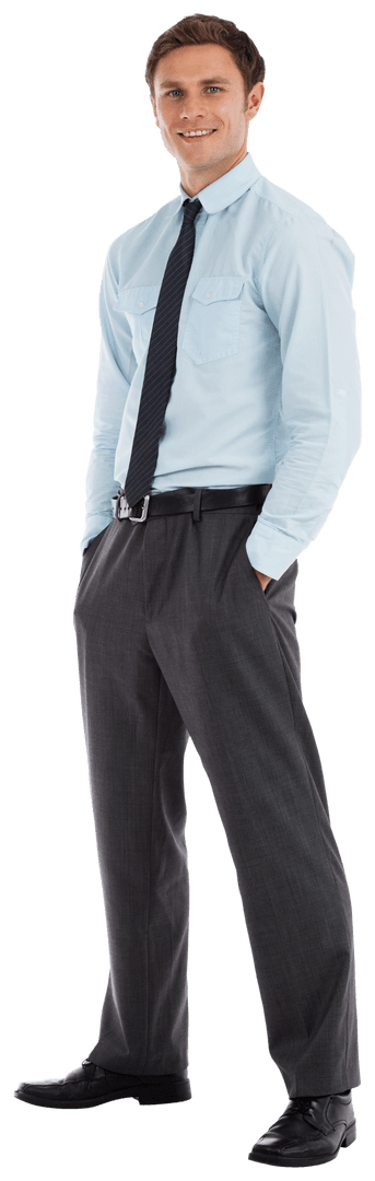 Transparent Walking Professional with Confident Smile