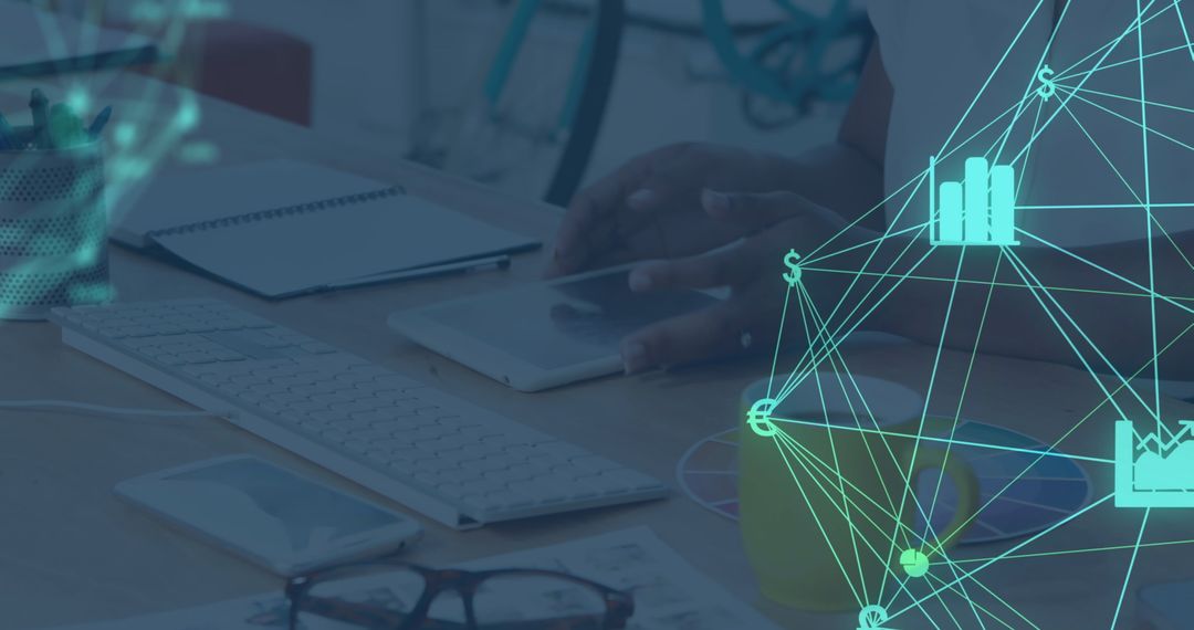 Digital Networking Interface with Woman Using Tablet