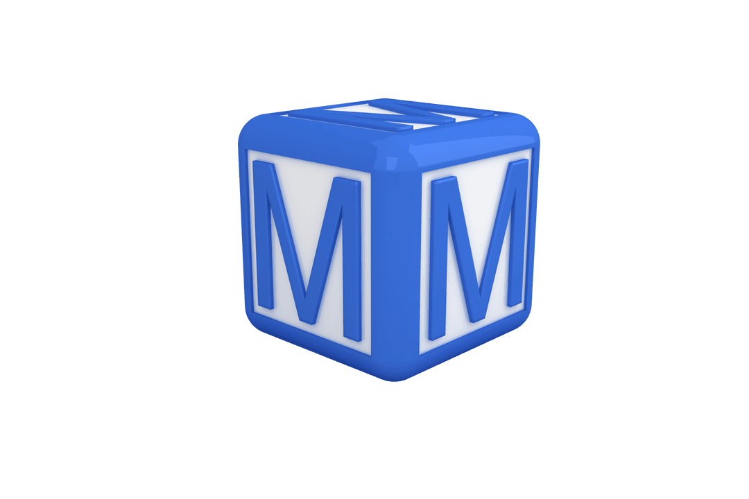 Blue Transparent Block with Letter M Illustration