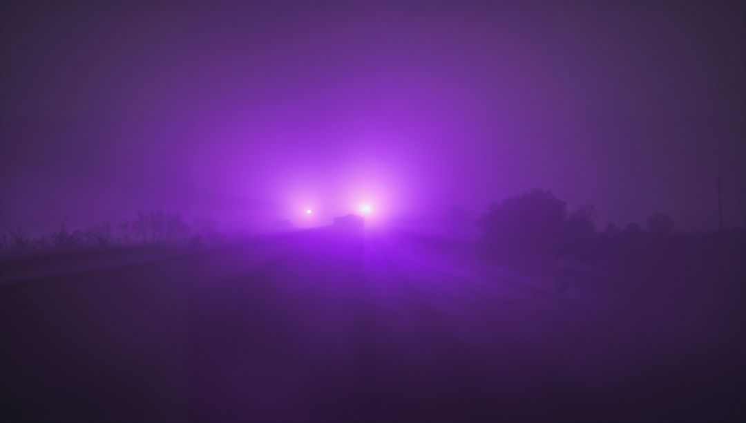 Mysterious Night Fog with Illuminated Road