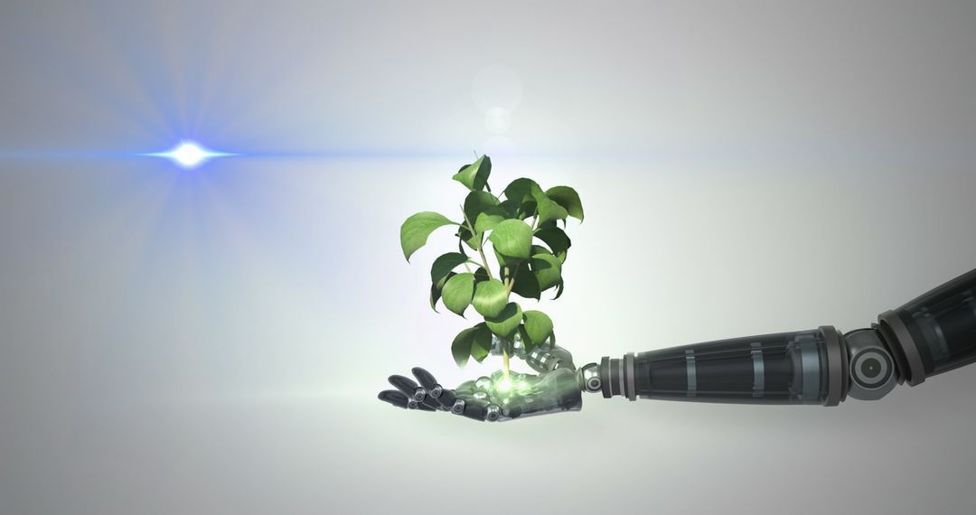 Futuristic Robot Hand Holding Growing plant with Blue Light Effect - Free Images, Stock Photos and Pictures on Pikwizard.com