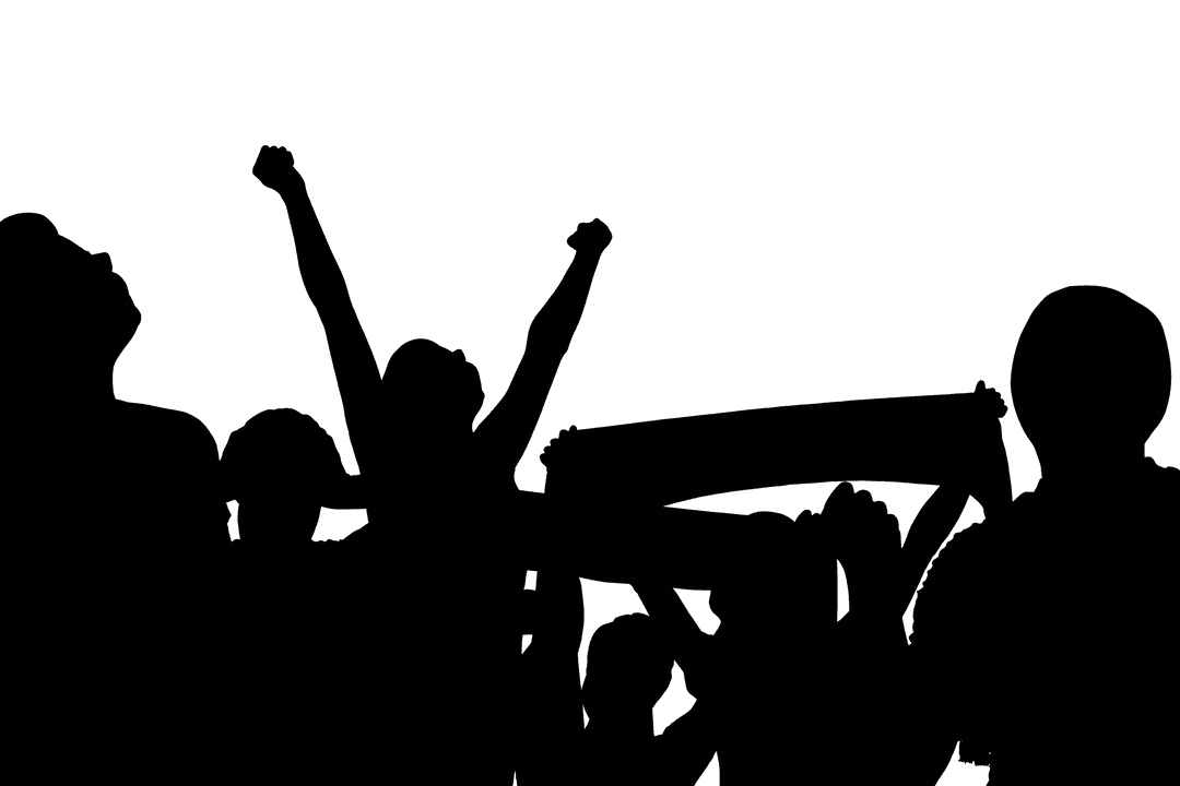 Silhouette of Enthusiastic Crowd Cheering on Transparent Background
