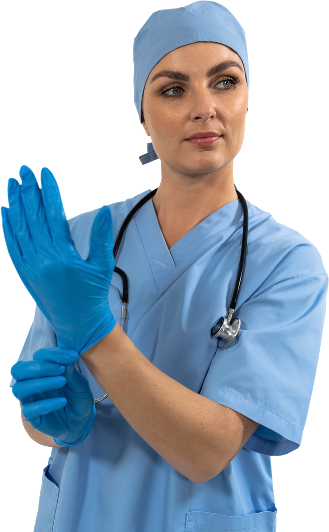 Transparent Mid Section of Healthcare Worker Putting on Gloves with Stethoscope - Download Free Stock Images Pikwizard.com