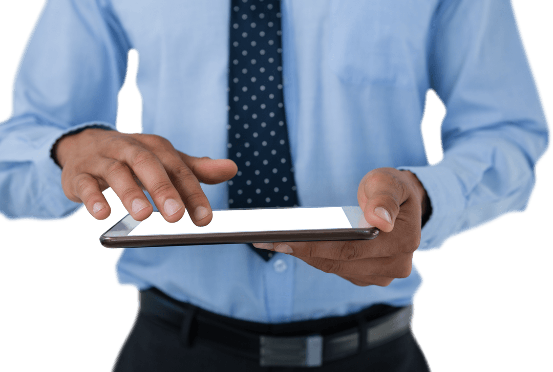 Transparent Touch Tech: Businessman Interacting with Digital Tablet