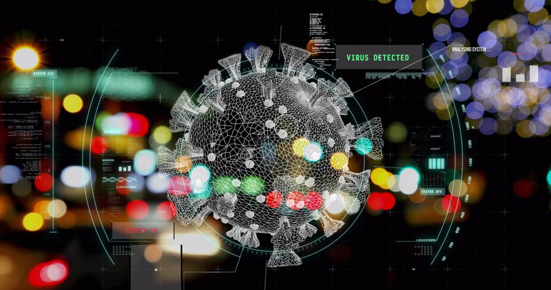 Digital Virus Detection Interface with Blurred City Lights