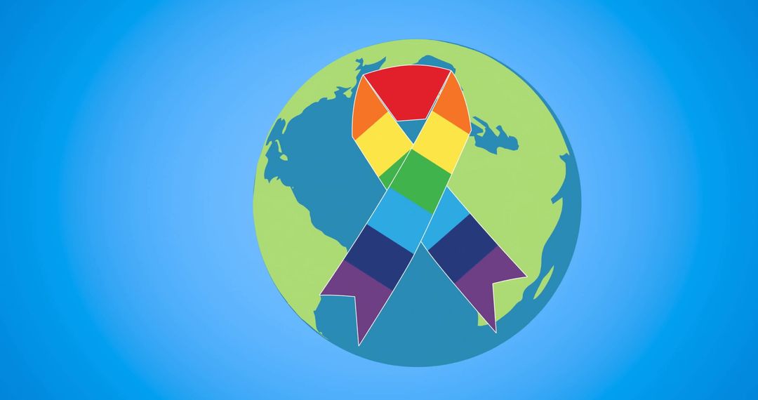 Rainbow Ribbon on Globe Signifying Global Pride Awareness