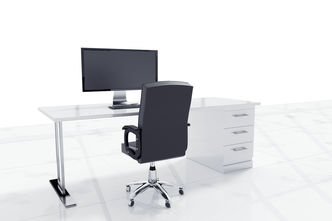 Modern Office Desk and Chair with Transparent Background