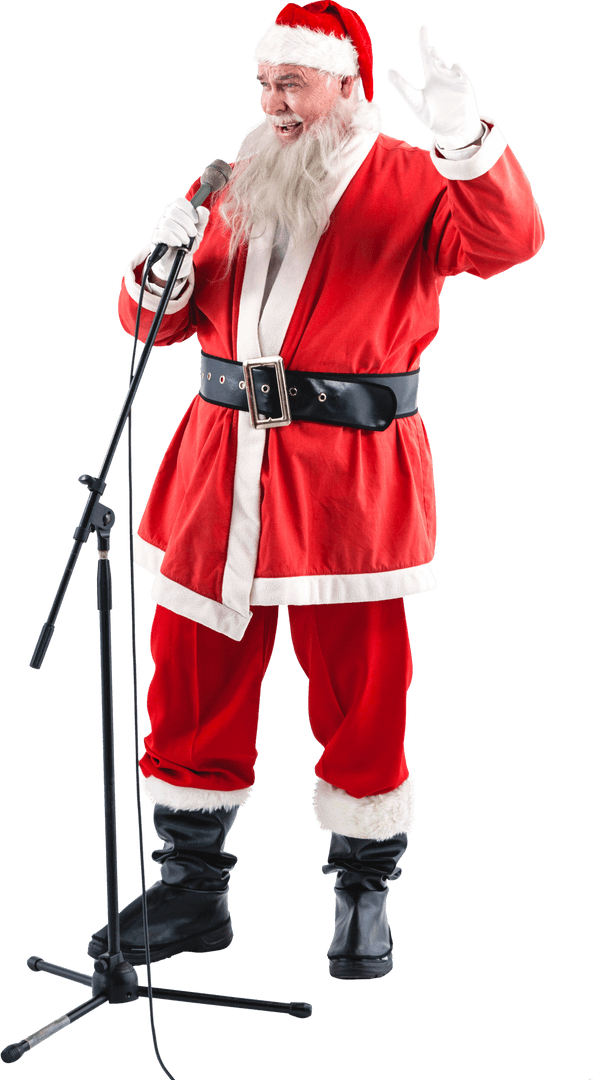 Jolly Santa Claus Singing with Microphone Transparent Design