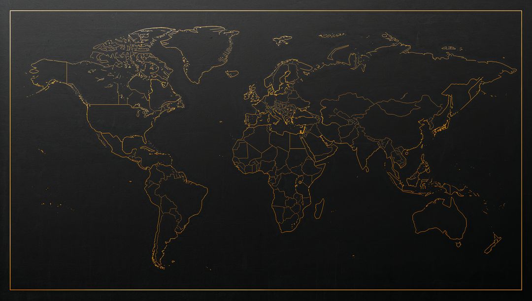 Elegant Gold Outline World Map on Dark Background