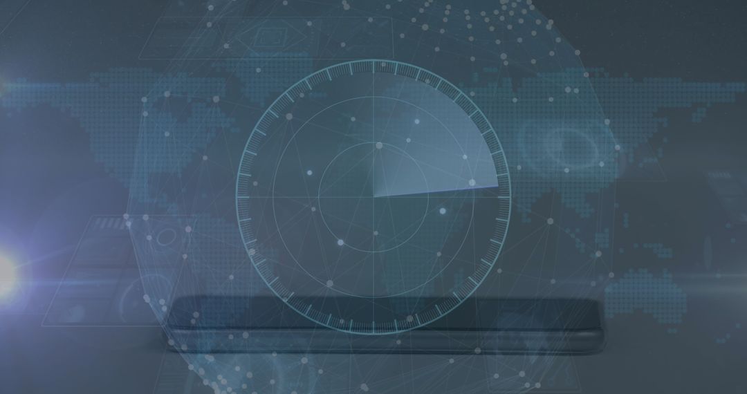 Futuristic Radar Interface Overlaying Global Digital Map