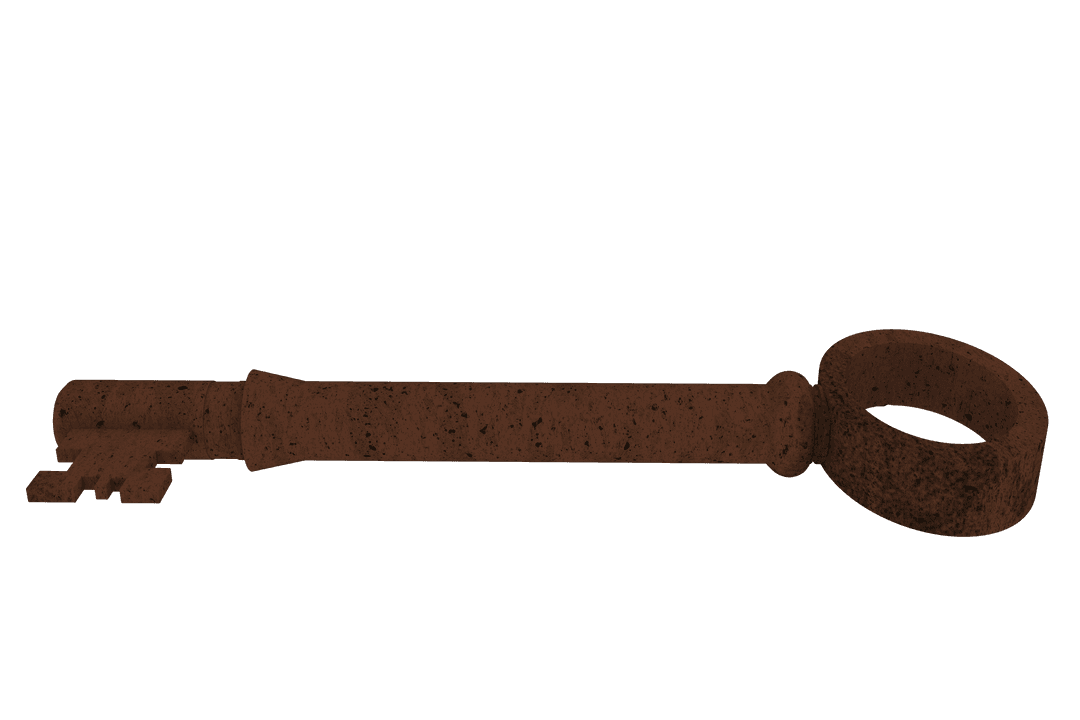 Brown Rusted Key on Transparent Background
