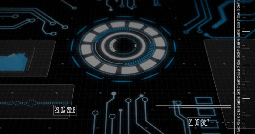 Futuristic Digital Interface with Circuits and Graphs