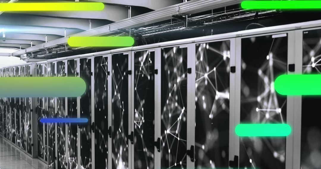 Colorful Light Trails in Modern Data Storage Facility