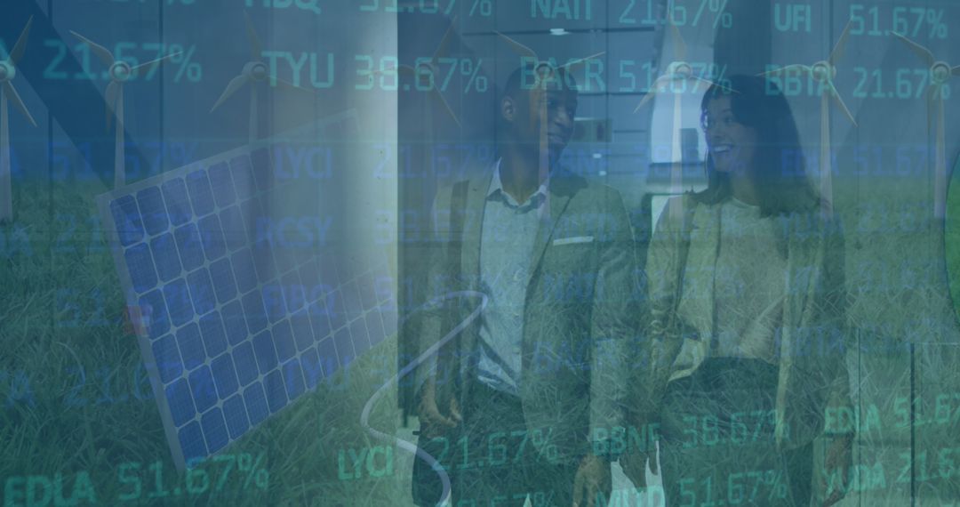 Interconnected Business Team with Financial Projections and Solar Energy