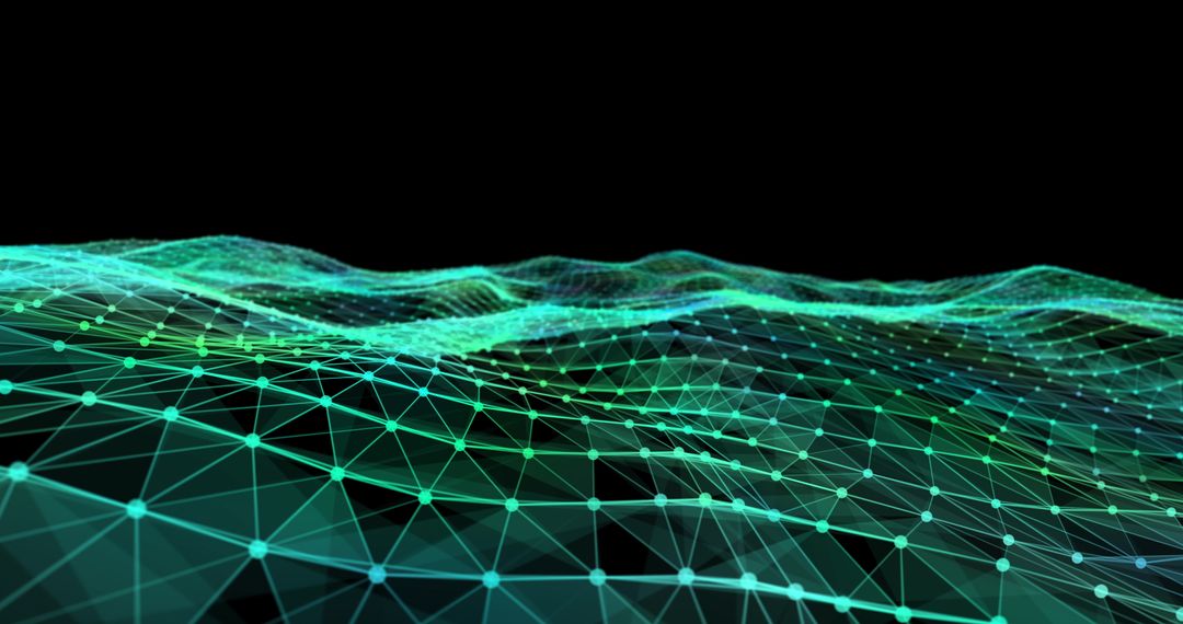 Abstract Digital Waves with Networking Connections on Black Background