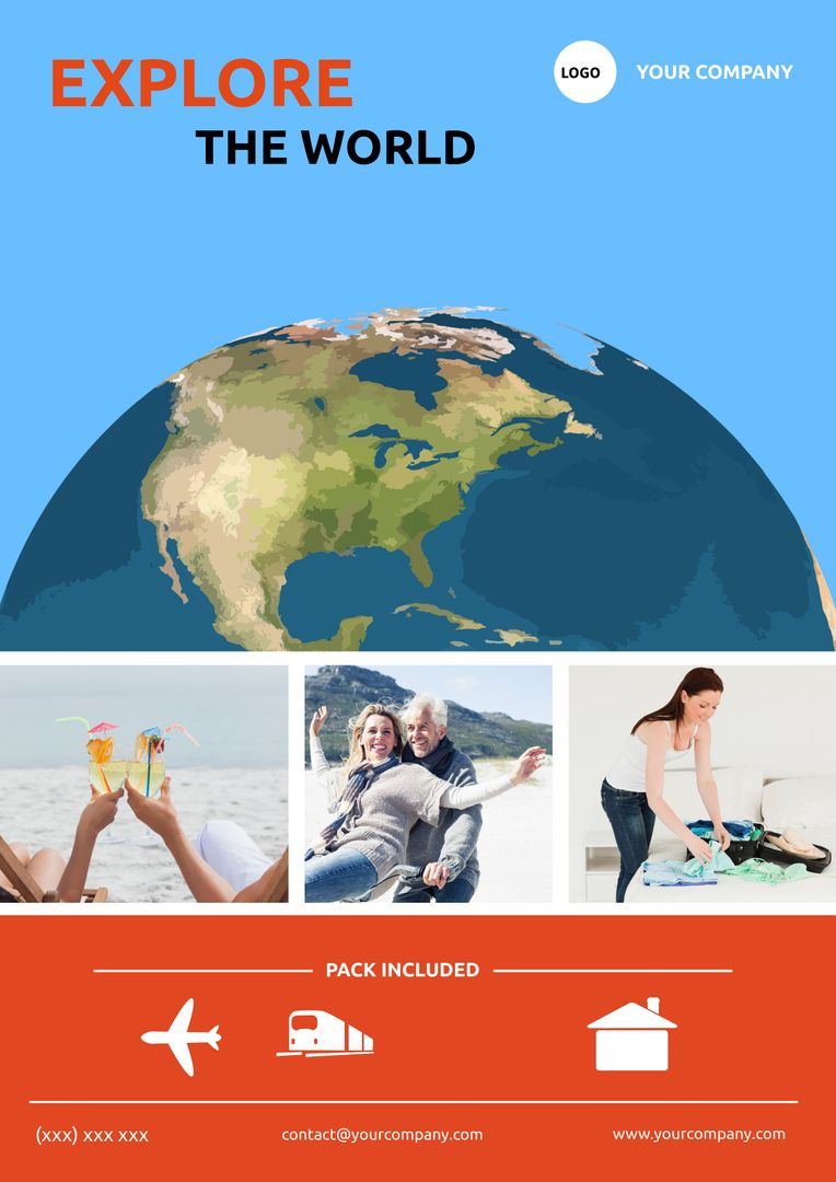 Vibrant Travel Services Template with Globe and Joyful Travelers