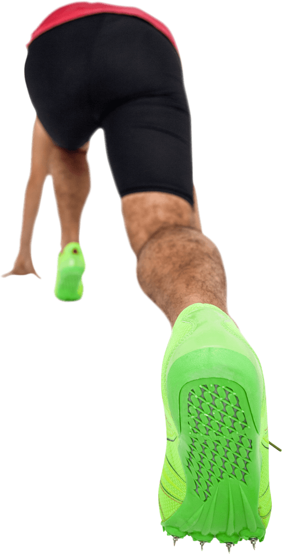Track Athlete Ready to Sprint with Bright Green Spikes, Transparent Background