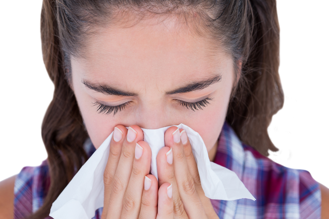 Woman Sneezing Into Tissue, Transparent Background, Flu Season - Download Free Stock Images Pikwizard.com