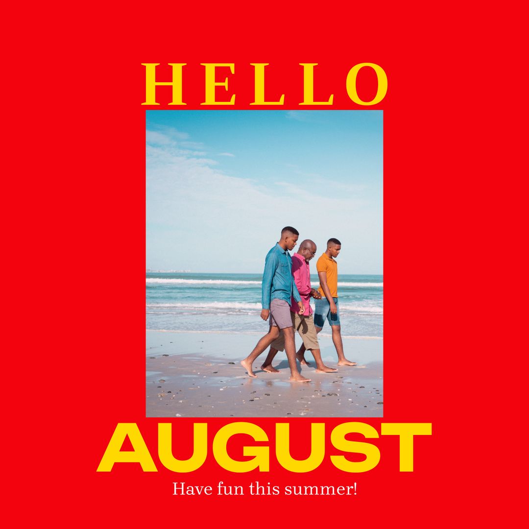 Father with Sons Walking on Beach - Feel of Summer and Family Bonding