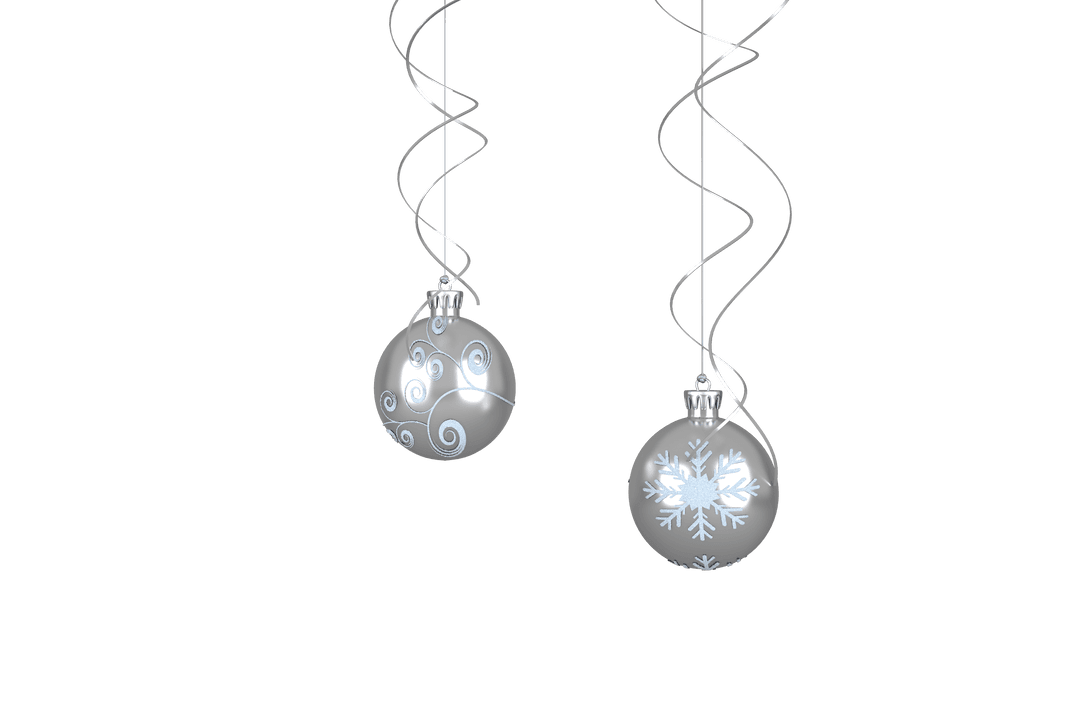 Transparent Hanging Silver Baubles with Intricate Patterns