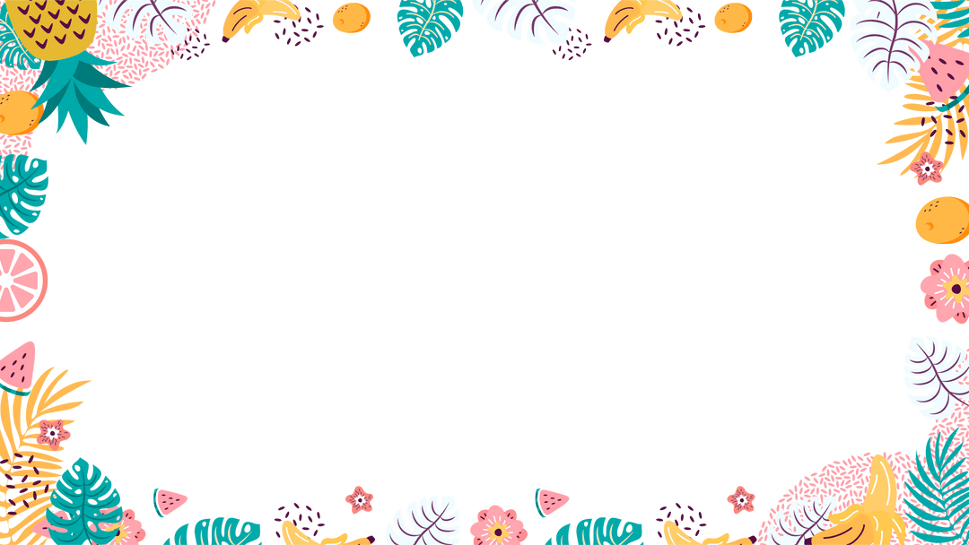 Vibrant Tropical Border Frame with Fruits and Foliage on Transparent Background