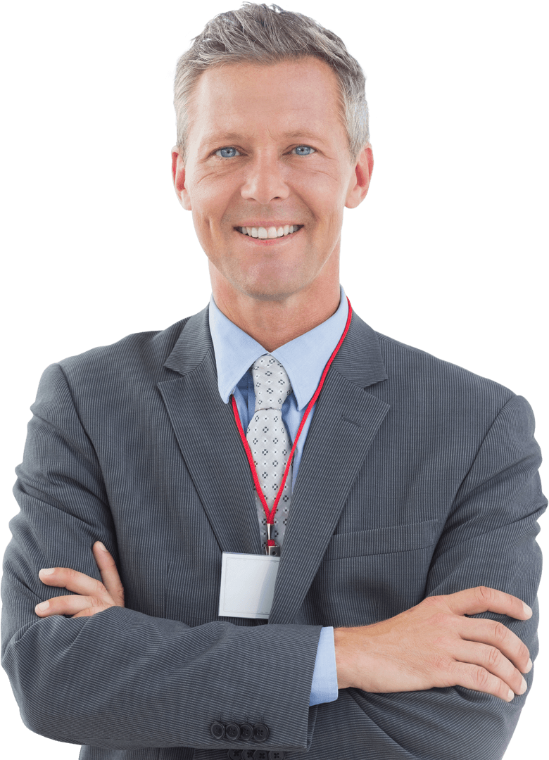 Confident Businessman Standing with Arms Crossed on Transparent Background
