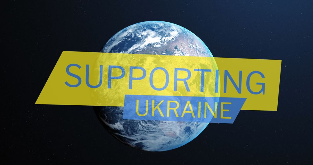 Earth with Blue Background and Overlaid 'Supporting Ukraine'