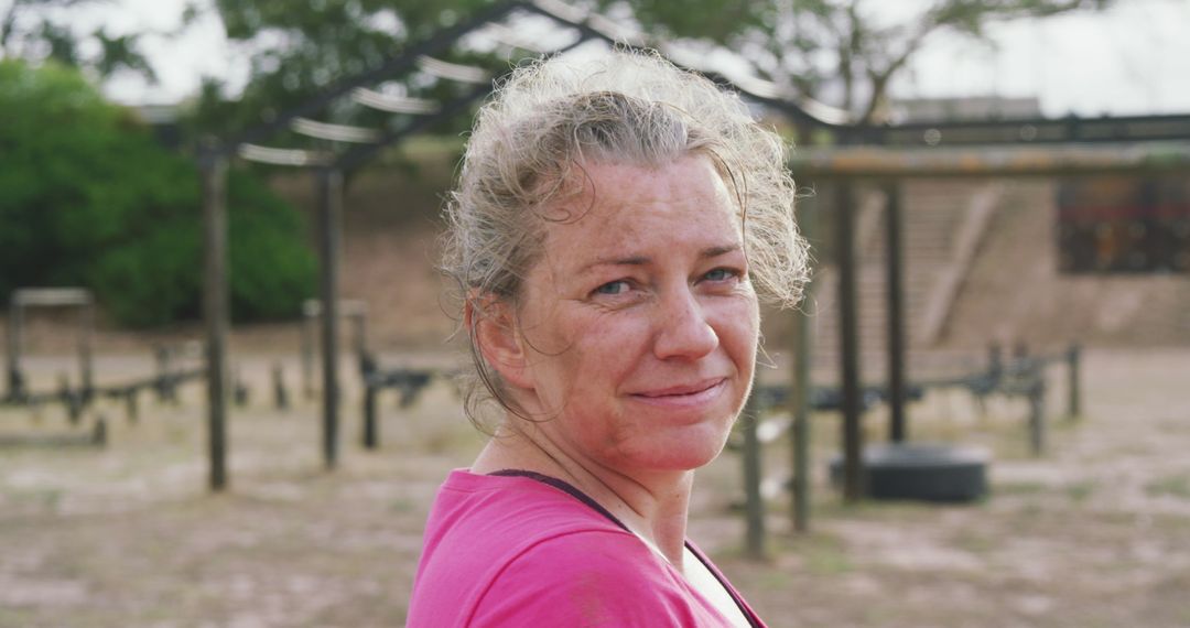 Exhausted Woman Resting After Intense Boot Camp Workout