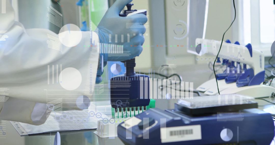 Scientist Conducting Research in Lab with Financial Data Overlay