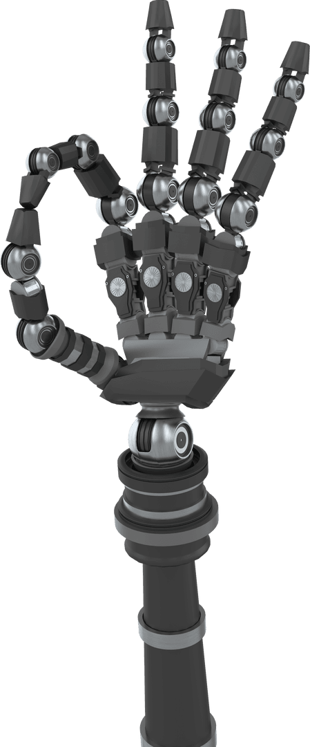 Metal Robot Hand Showing OK Symbol on Transparent Background