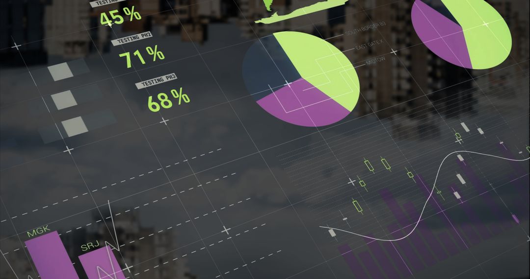 Multicolored Infographic Interface Over Cityscape