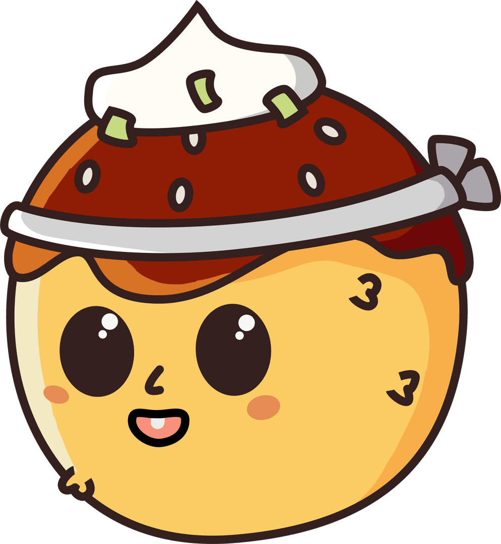 Kawaii Steamed Bun with Headband, Sauce, and Cream on Transparent Background