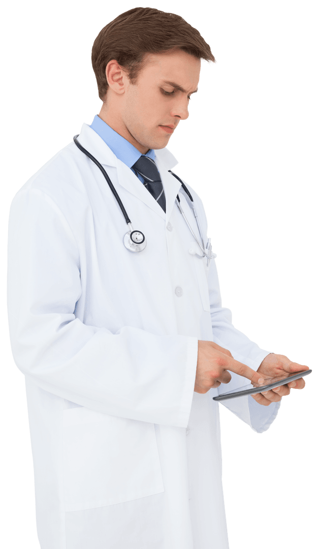Transparent Image of Male Doctor Using Digital Tablet