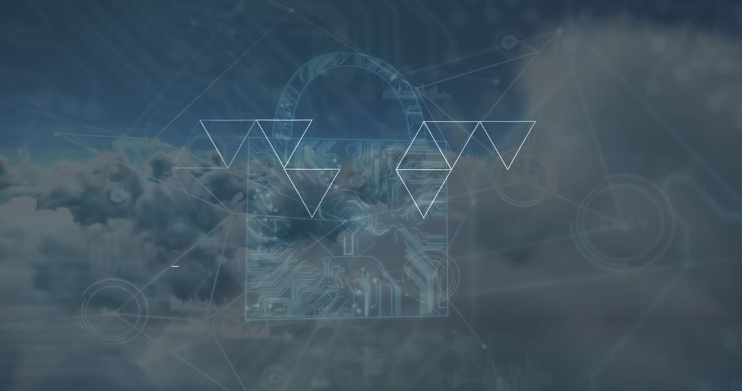 Cybersecurity Concept with Padlock on Digital Cloud Network