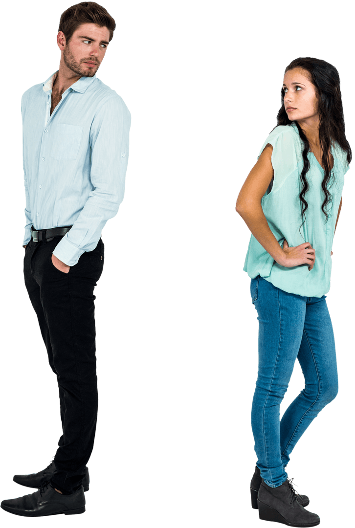Sad Couple Standing Back to Back Transparent