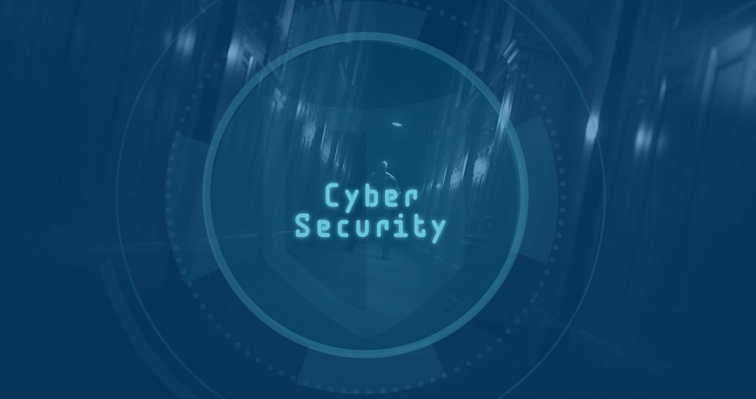 Futuristic Cybersecurity Concept with Digital Overlay and Dark Corridor