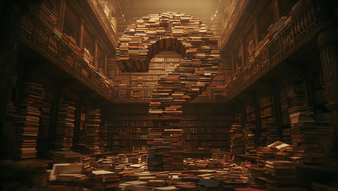 Question Mark Sculpture Made of Books in Grand Library